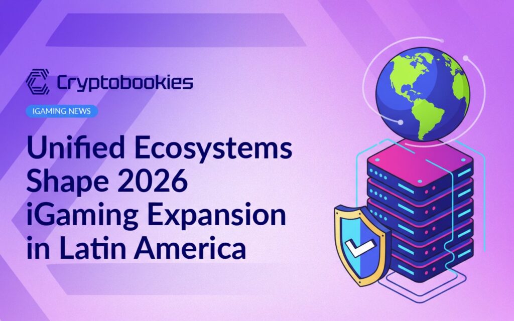 Server stack with glowing network lines, globe highlighting Latin America, and a shield with a checkmark overlayed.