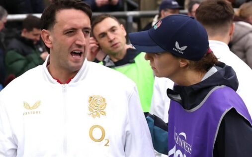 England scrum-half Alex Mitchell passing the ball during a Six Nations match