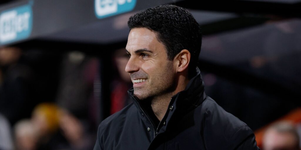 Arsenal manager Mikel Arteta looking focused on the touchline during a Premier League match