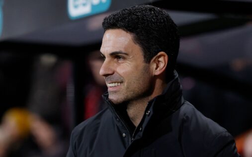 Arsenal manager Mikel Arteta looking focused on the touchline during a Premier League match