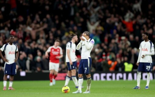 Arsenal players celebrating a goal during the north London derby against Tottenham Hotspur
