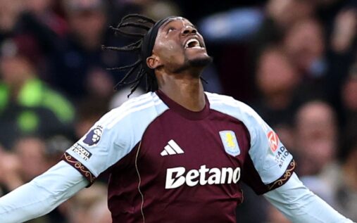 Tammy Abraham celebrating his late equaliser for Aston Villa against Leeds United at Villa Park