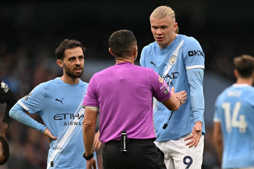 Manchester City midfielder Bernardo Silva gesturing on the pitch during a Premier League match