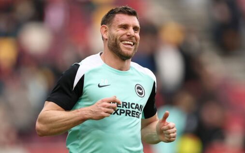 James Milner applauding fans while playing for Brighton & Hove Albion
