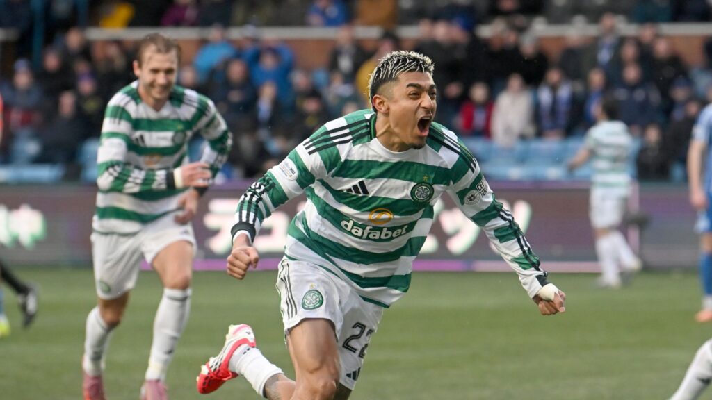 Julian Araujo celebrates his stoppage-time winner for Celtic against Kilmarnock