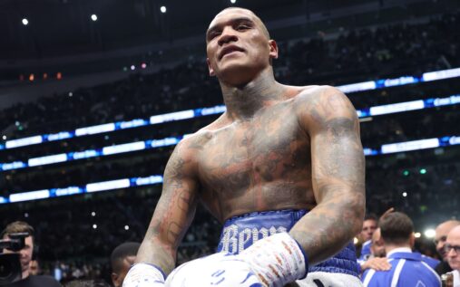 Conor Benn celebrating a victory inside the boxing ring