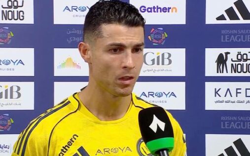 Cristiano Ronaldo celebrating a goal for Al-Nassr in the Saudi Pro League