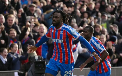 Evann Guessand celebrating his late winning goal for Crystal Palace against Wolves