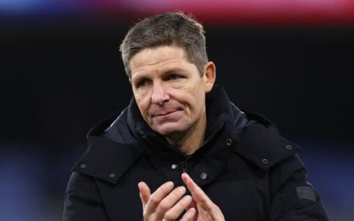 Oliver Glasner looking dejected on the touchline during a Crystal Palace match