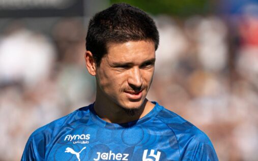 Darwin Nunez looks dejected while wearing the blue Al-Hilal kit during a match in the Saudi Pro League