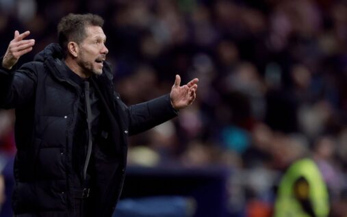 Atlético Madrid manager Diego Simeone looking concerned on the touchline during a match