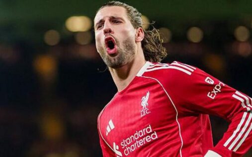 Dominik Szoboszlai celebrating a goal for Liverpool in the Premier League