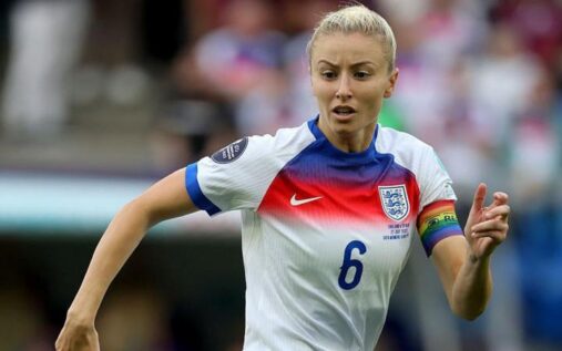 England captain Leah Williamson speaking to the media during a press conference