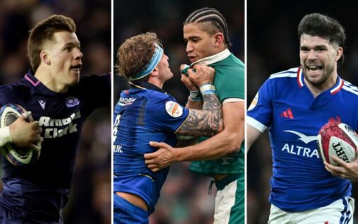 Scotland players celebrating with the Calcutta Cup at Murrayfield after beating England