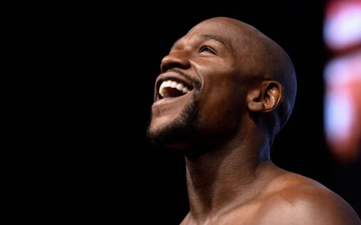 Floyd Mayweather Jr looking focused during a boxing press conference