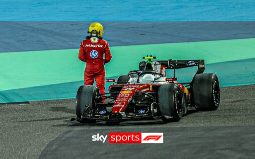 Lewis Hamilton's F1 car stopped on the track at the Bahrain International Circuit during a practice session.