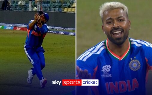 Hardik Pandya looking frustrated with hands on hips during a cricket match for India