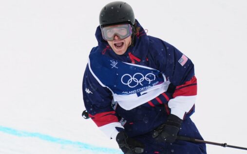 Hunter Hess competing in the halfpipe qualification event at the Winter Olympics