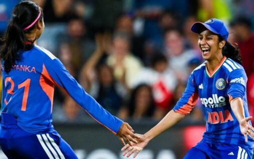 Smriti Mandhana batting for India against Australia in the third T20I in Adelaide