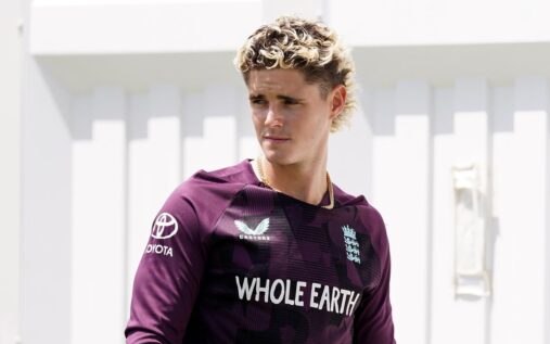 England all-rounder Jacob Bethell batting in the T20 World Cup nets with a bandaged left hand.