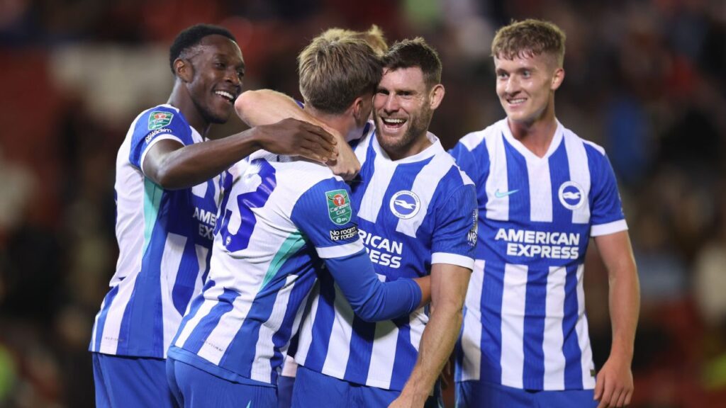 James Milner playing for Brighton & Hove Albion during a Premier League match