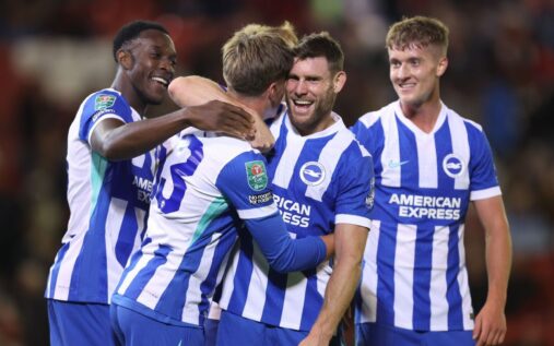 James Milner playing for Brighton & Hove Albion during a Premier League match