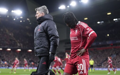 Liverpool defender Jeremie Frimpong taking part in a training session