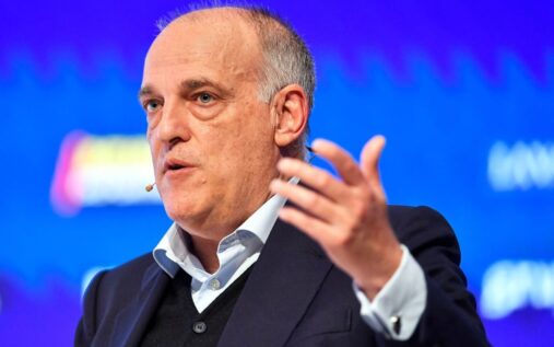 La Liga president Javier Tebas speaking at the Financial Times Business of Football Summit