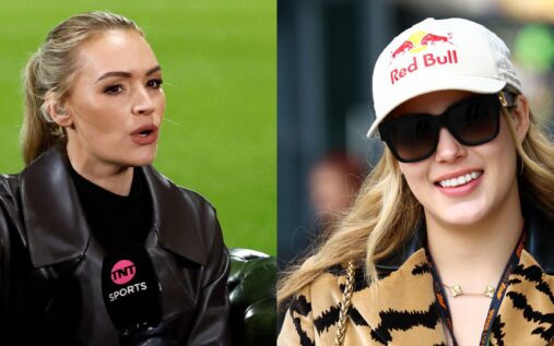 Eileen Gu holding an Olympic gold medal during the 2026 Winter Games podium ceremony