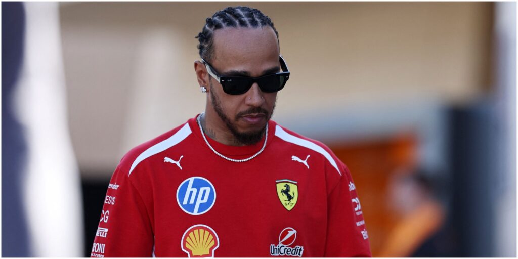 Lewis Hamilton driving the Ferrari Formula 1 car during pre-season testing at the Bahrain International Circuit