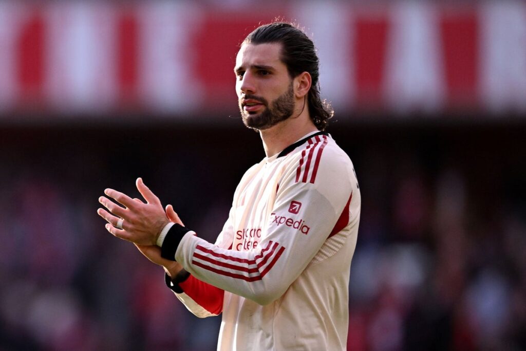 Jeremie Frimpong in training kit looking focused ahead of Liverpool's match against West Ham