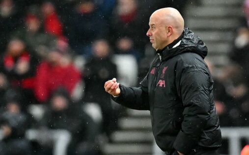Liverpool manager Arne Slot looking concerned on the touchline during a Premier League match