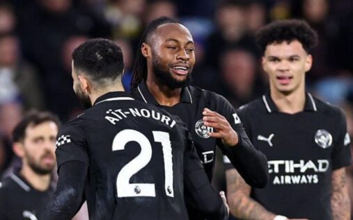 Antoine Semenyo celebrating his winning goal for Manchester City against Leeds United at Elland Road