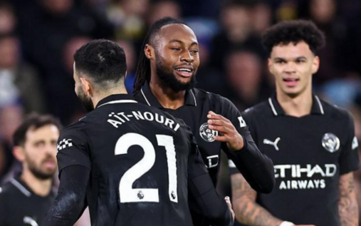Antoine Semenyo celebrating his winning goal for Manchester City against Leeds United at Elland Road