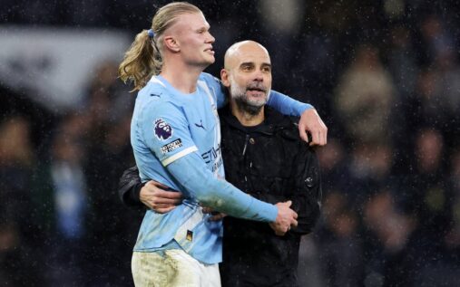 Erling Haaland applauding fans at the Etihad Stadium after Manchester City's victory over Newcastle