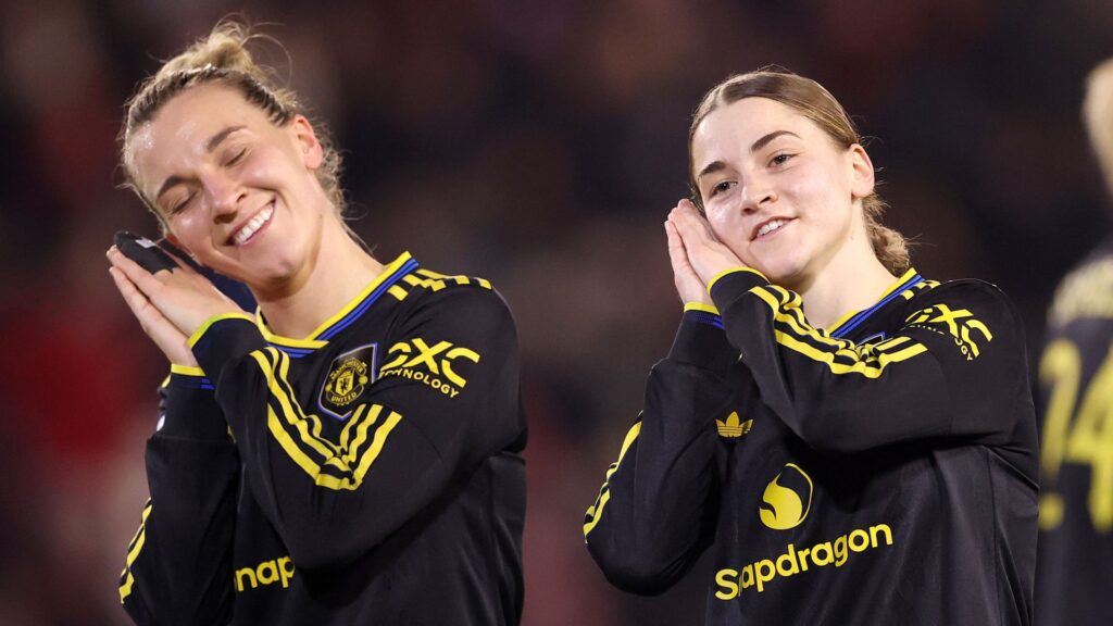 Jess Park celebrating her goal for Manchester United Women against Atletico Madrid in the Champions League