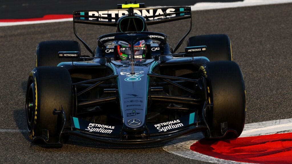 Kimi Antonelli driving the Mercedes F1 car during pre-season testing in Bahrain