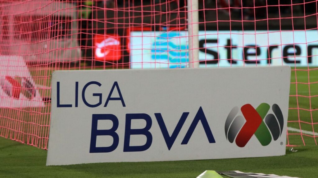 Security forces patrolling outside a Mexican football stadium following league suspensions