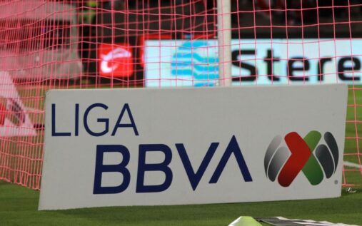 Security forces patrolling outside a Mexican football stadium following league suspensions