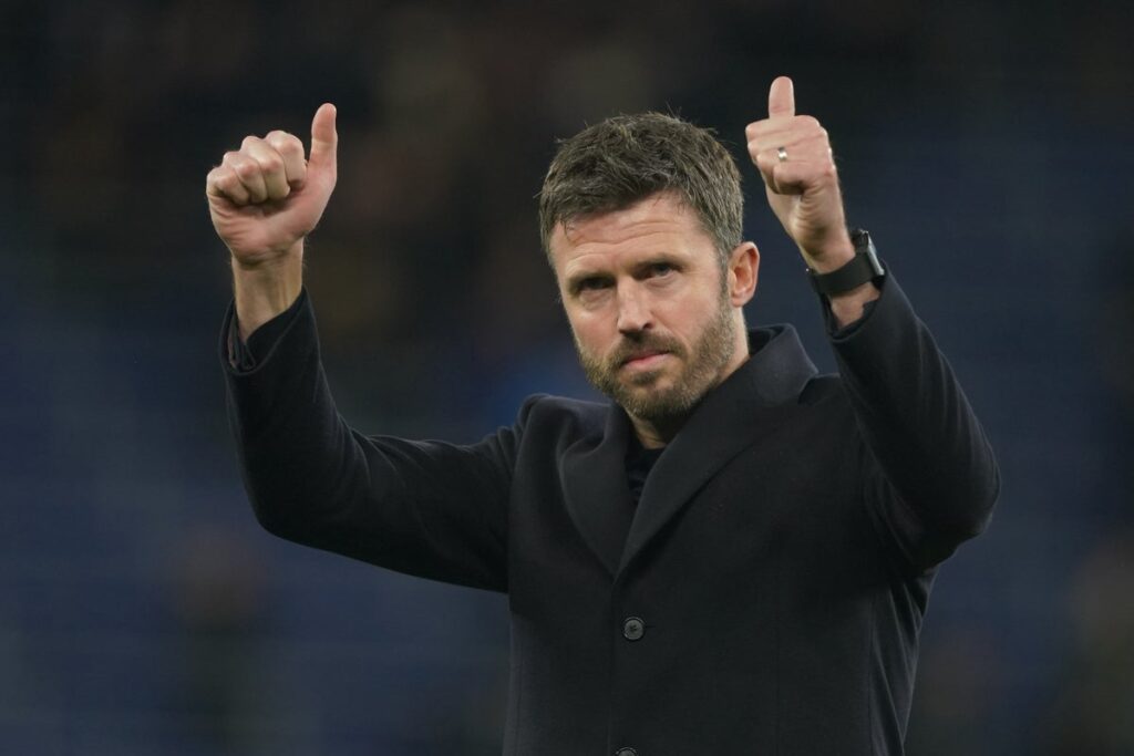 Manchester United caretaker manager Michael Carrick giving instructions from the touchline during a Premier League match