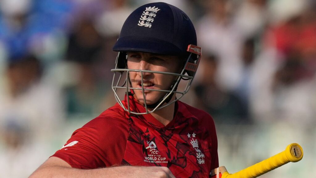 England captain Harry Brook gesturing on the field during a T20 World Cup match