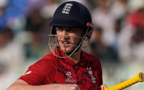 England captain Harry Brook gesturing on the field during a T20 World Cup match