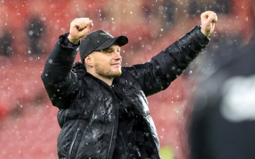 Kim Hellberg shouting instructions from the technical area during a Middlesbrough match at the Riverside Stadium