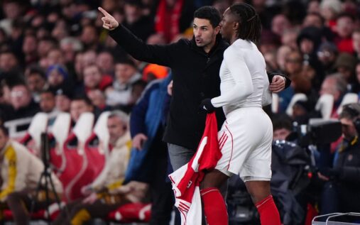 Mikel Arteta shouting instructions from the touchline during an Arsenal match