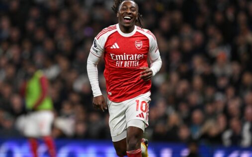 Mikel Arteta shouting instructions to Eberechi Eze during an Arsenal Premier League match