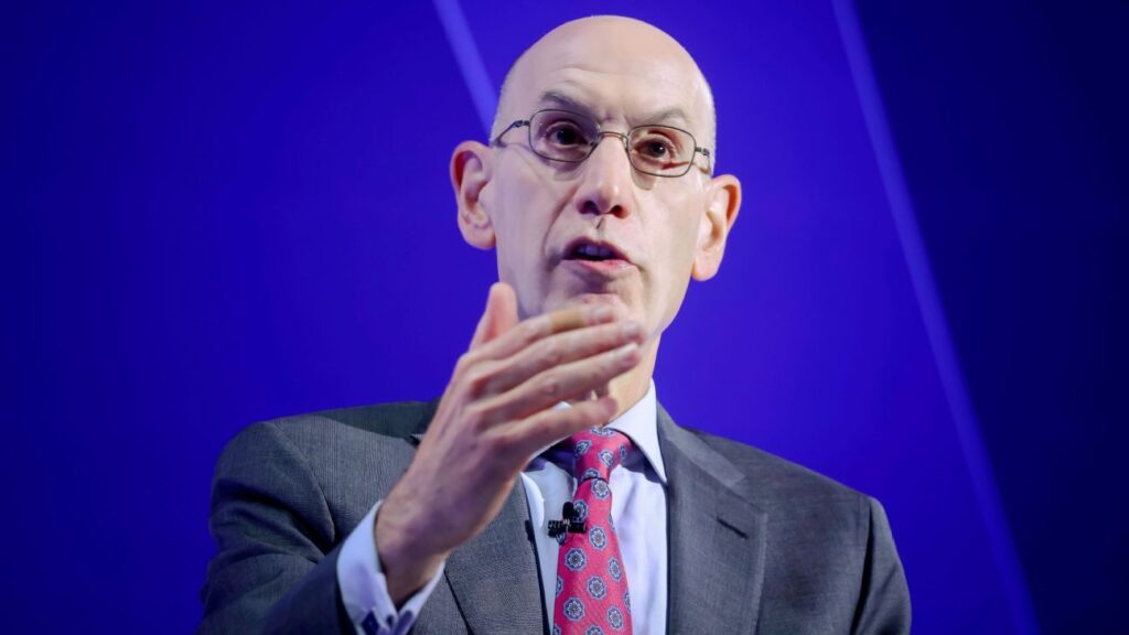 NBA Commissioner Adam Silver speaking at a press conference regarding league integrity
