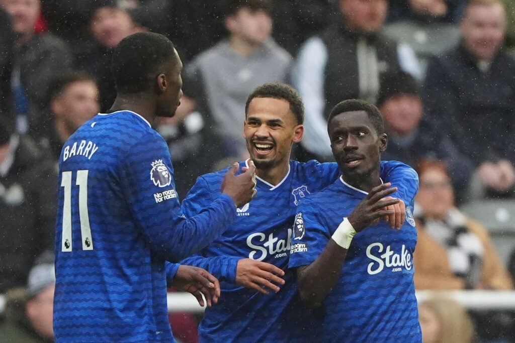 Thierno Barry celebrating his winning goal for Everton against Newcastle United at St James' Park