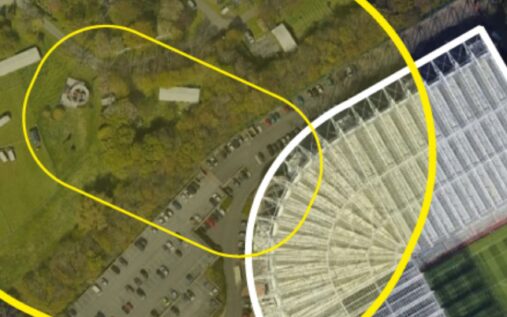 Exterior view of St James' Park in Newcastle showing the Gallowgate End and Milburn Stand