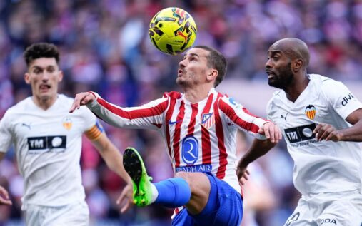 Antoine Griezmann playing for Atletico Madrid looking focused during a La Liga match