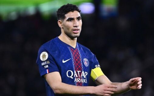 Paris Saint-Germain defender Achraf Hakimi looking focused during a match